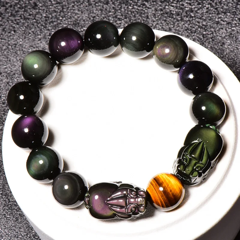 

Natural Double Eye Obsidian Pixiu Bracelet Men And Women 10-14Mm