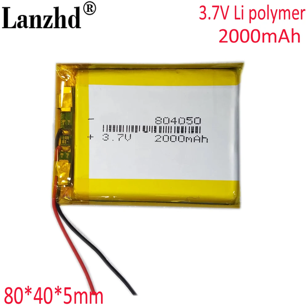 3.7V Polymer lithium ion For Bluetooth speaker TOY POWER BANK GPS mp mp4  2000mAh 804050 803853 854050 804055 804060 Li-po