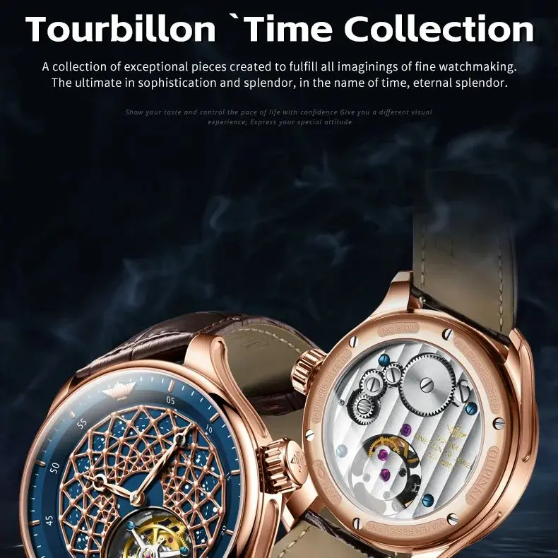 OUPINKE 8002 Tourbillon Automatic Watch for Men Swiss Certification Sapphire Mirror Leather Strap Waterproof Man Hand Clock NEW