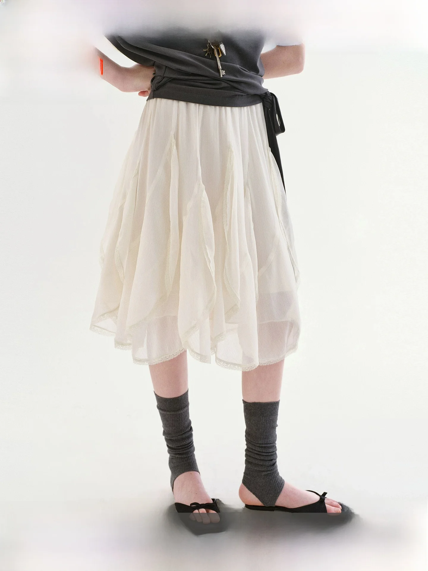 

Fano Summer New Style Women's Midi Skirt Lace Trimmed Half-length Floral Embroidery High Waist A-line Commute Friendly Skirt