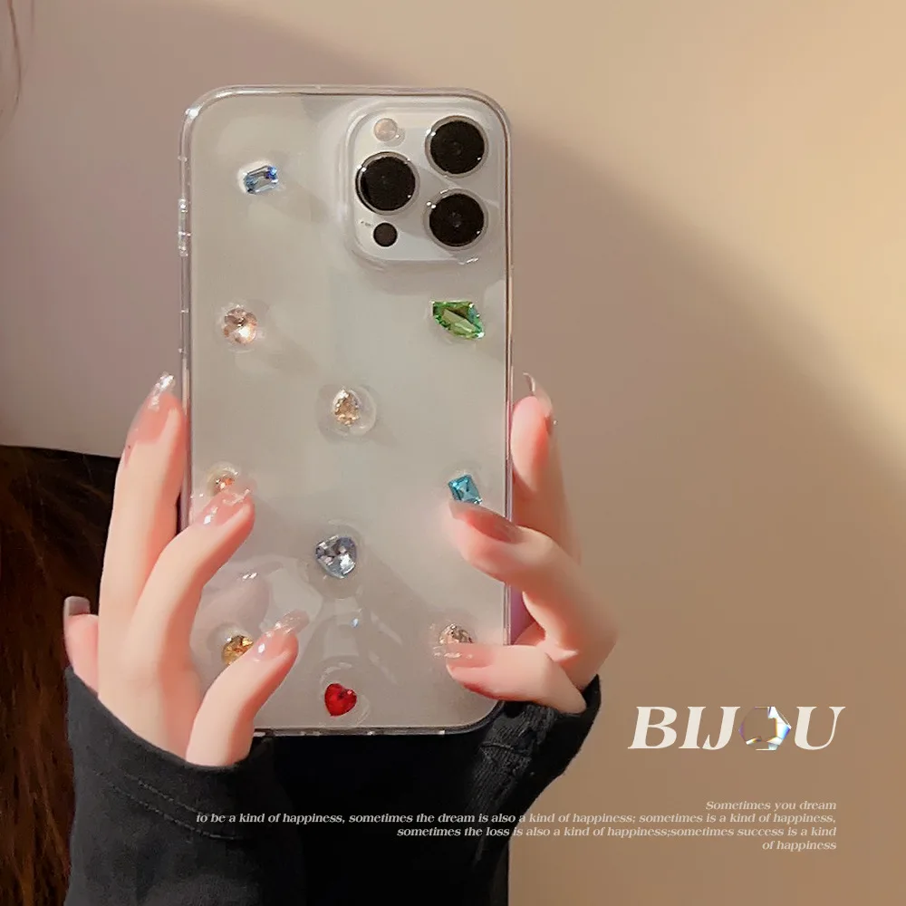 Ins diy crystal bead cartoon silicone shockproof phone case for iphone 13 mini x xr xsmax 7 8 plus 11 12 14 pro max back cover