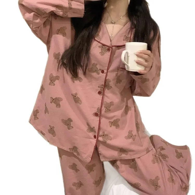 طقم بيجامة نسائي من Pjs بيجامة شتوية دافئة ملابس منزلية عصرية، طقم بيجامة لطيف وناعم مخطط ناعم