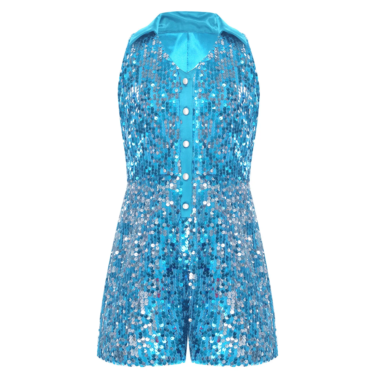 

Girls Jazz Dance Sleeveless Jumpsuit Shiny Sequin Birthday Wedding Party School Show Banquet Ceremony Choir Performance Costumes
