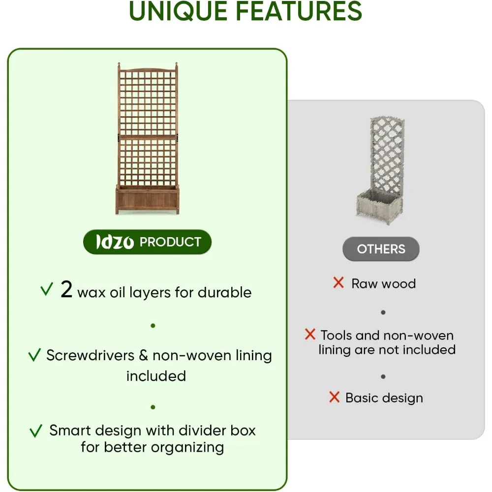 سرير حديقة مرتفع بطول 71 بوصة مع تعريشة، صندوق زراعة متين مطلي بالزيت للبستنة العمودية، بطانة غير منسوجة #5