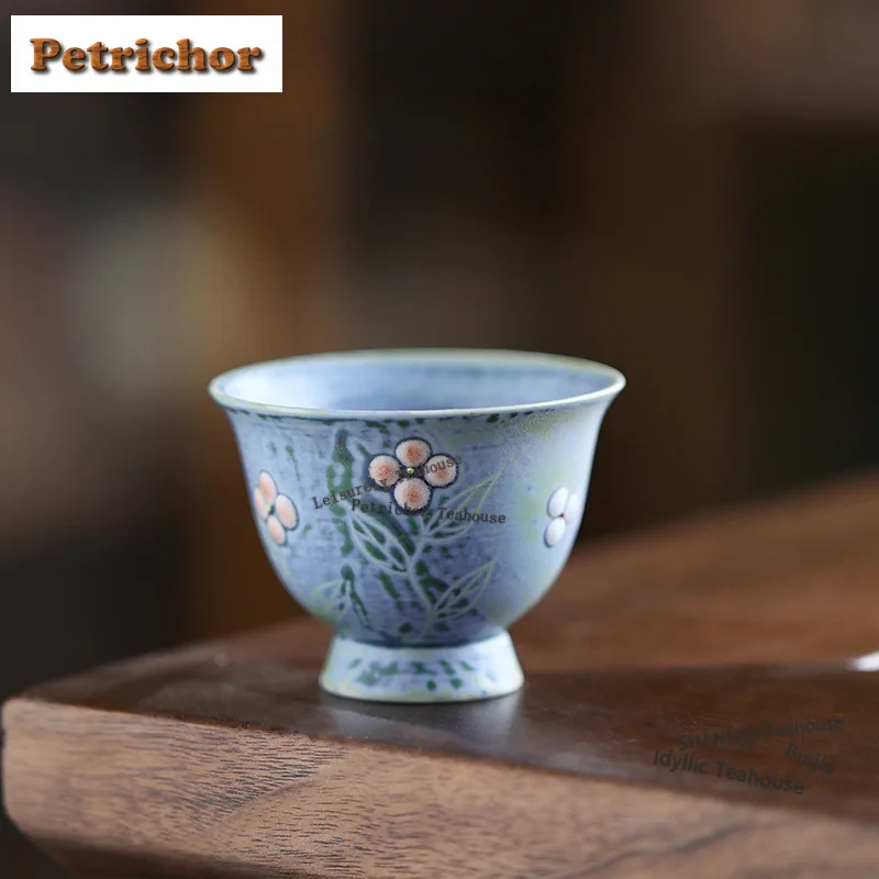 

50 мл бирюзово-зеленая печь Fambe с маленьким цветком, чайная чашка в стиле ретро, чайная чашка, одиночные чашки, чашка для дегустации чая, чашки для запаха, чашань, мастер, подарок