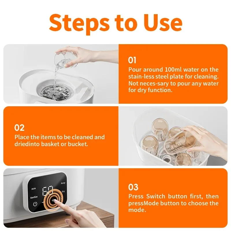 Esterilizador e secador de mamadeiras de leite multifuncional por atacado de fábrica com tela digital