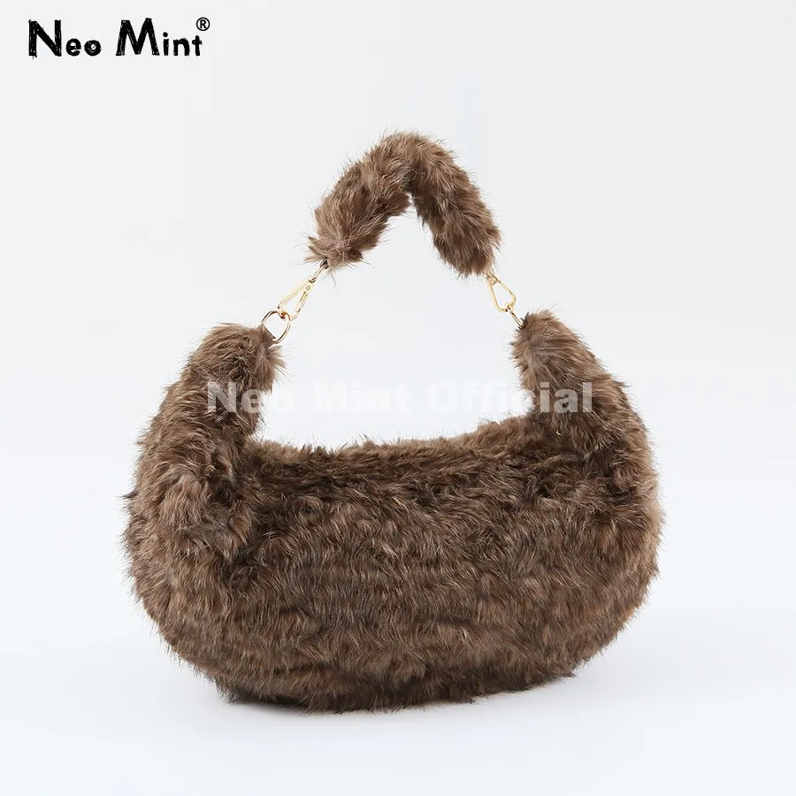 Neo Mint Exclusive Design Iconic Girls Winter Furry Hobo Bags Women Fluffy Faux Fox Fur Underarm Shoulder Bag Hot Plush Handbags