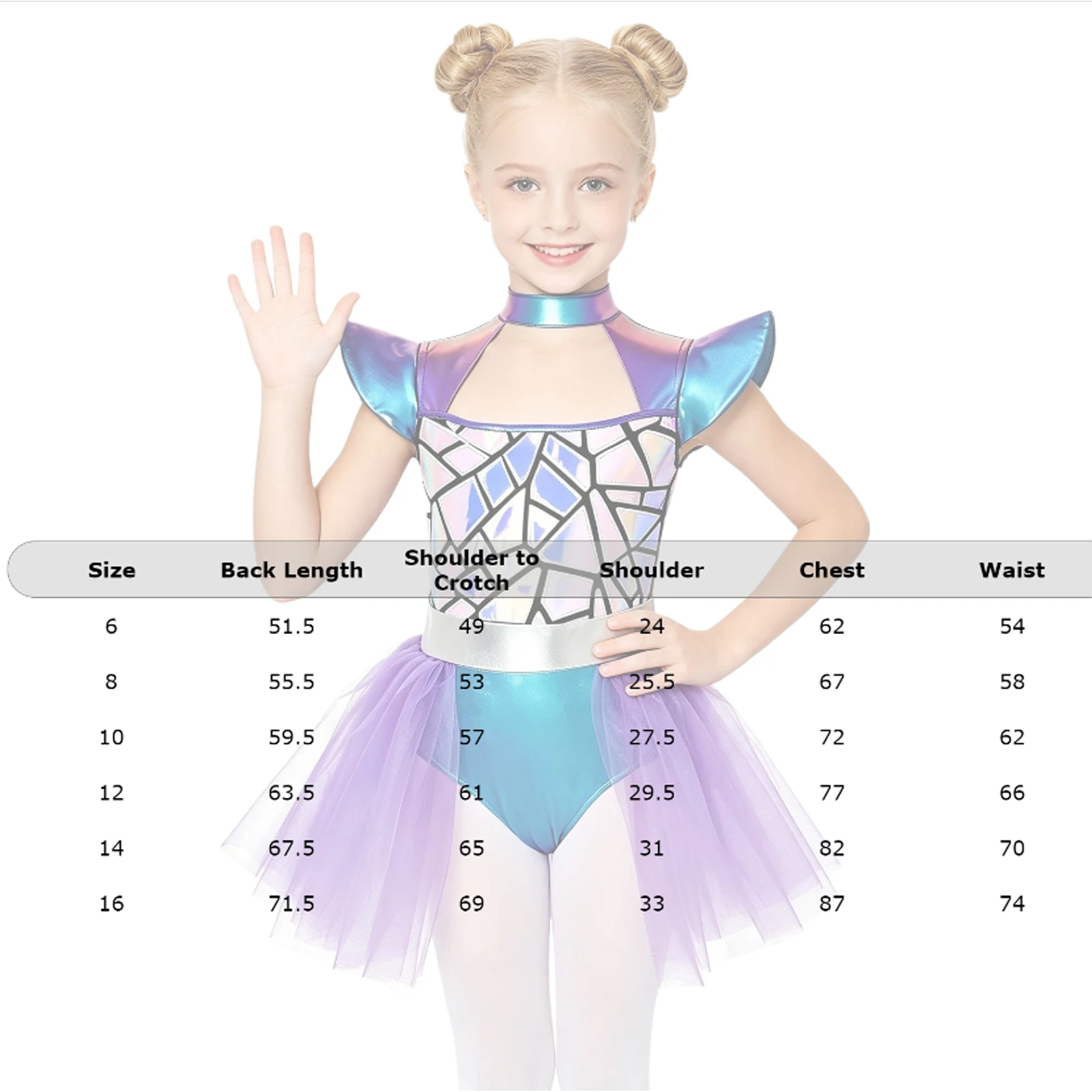 6-16Y Girls Halloween Alien Robot Space Cadet Dress Up Costume Metallic Shiny Sequin Cap Sleeve Ballet Dance Tutu Leotard Dress - view 6