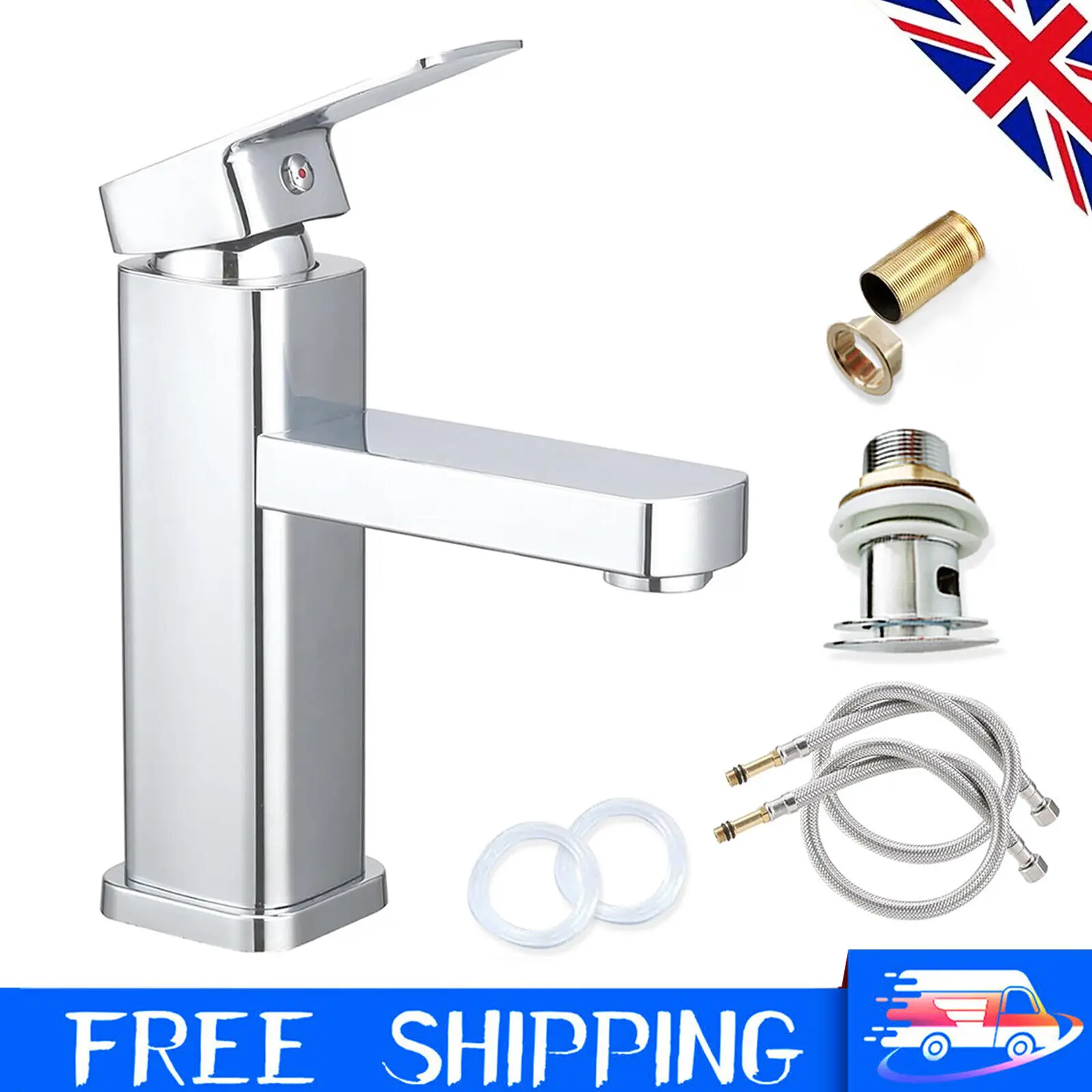 Modern Waterfall Bathroom Tap Basin Sink Mono Mixer Chrome Cloakroom +Free Waste