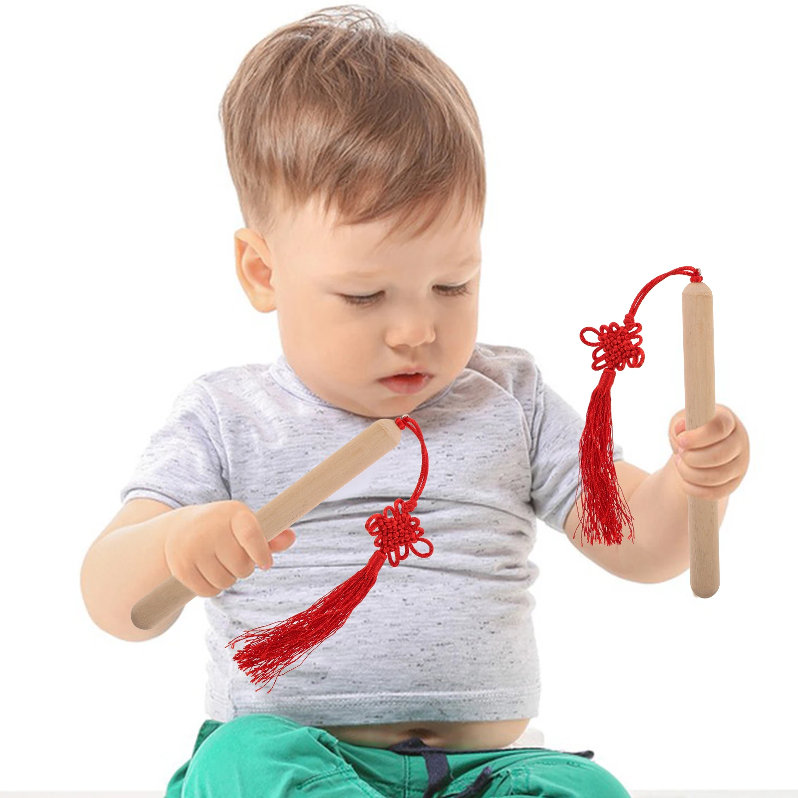 

2 Pcs Wooden Music Sticks Rhythm Beating Kids Percussion Instruments Natural Hardwood Lummi Tassel Classical Educational Musical