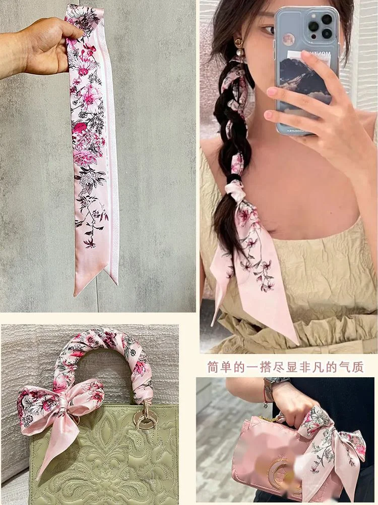 Flora Splash Autumn French Tarot New Versatile Rose Flower Women\'s Elegant Decoration Ribbon Binding Ribbon Hair Band Scarf