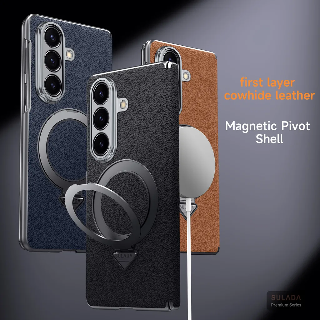 

Кожаный чехол-подставка с магнитной подставкой для Samsung Galaxy Z Fold 7 с 360° ° Вращающаяся подставка и защита военного уровня.