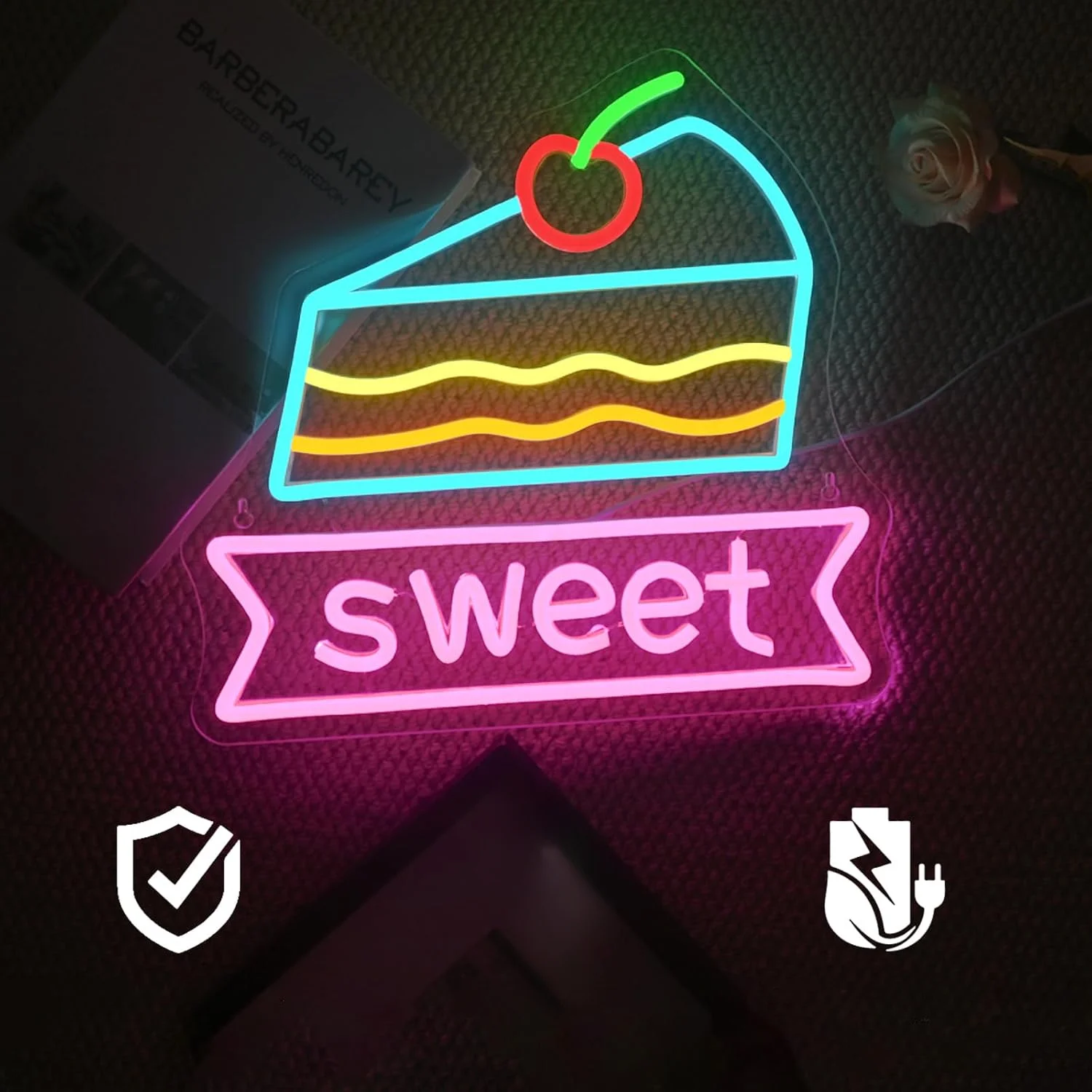 달콤한 네온 조명 과일 케이크 네온사인 USB 전원 케이크 가게 디저트 가게 파티 레스토랑 커피숍 벽 장식 어린이 선물