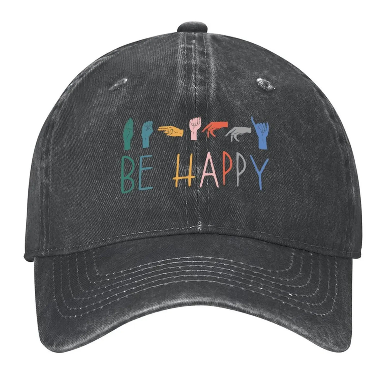 

Be Happy Hand Sign Language Teachers Interpreter ASL Baseball Cap summer hat Golf Cap Custom Cap Hood Mens Tennis Women's