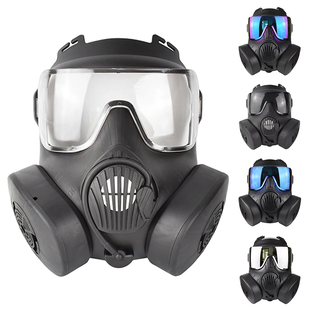 

Military Tactical Full Face Masks Shooting Hunting Airsoft Paintball With Dual Fans Goggles Protective Combat Gas Mask