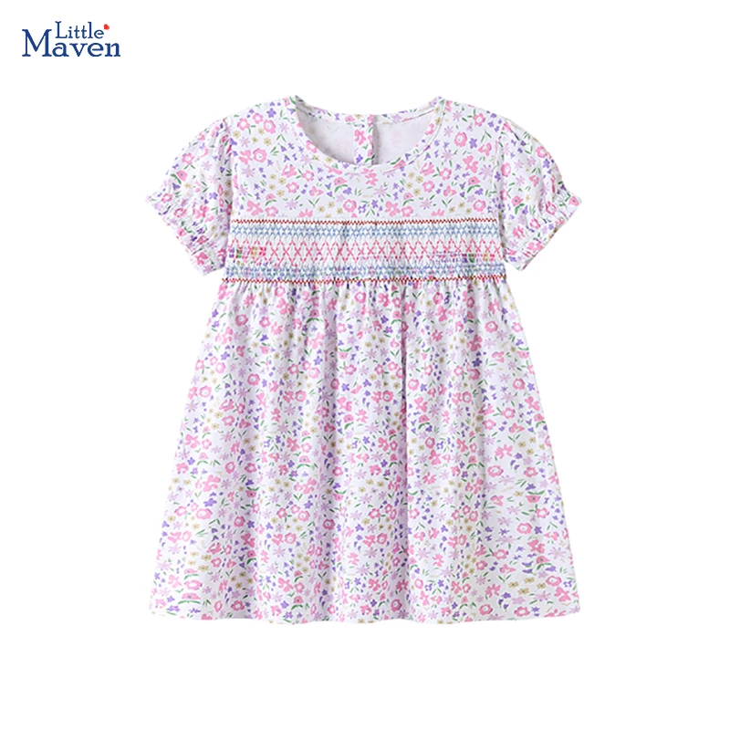 Little Maven Baby Mädchen 2026 Neue Sommer Freizeitkleidung Kinderkleidung Prinzessin Cartoon Blumen Kleider 2-7 Jahre