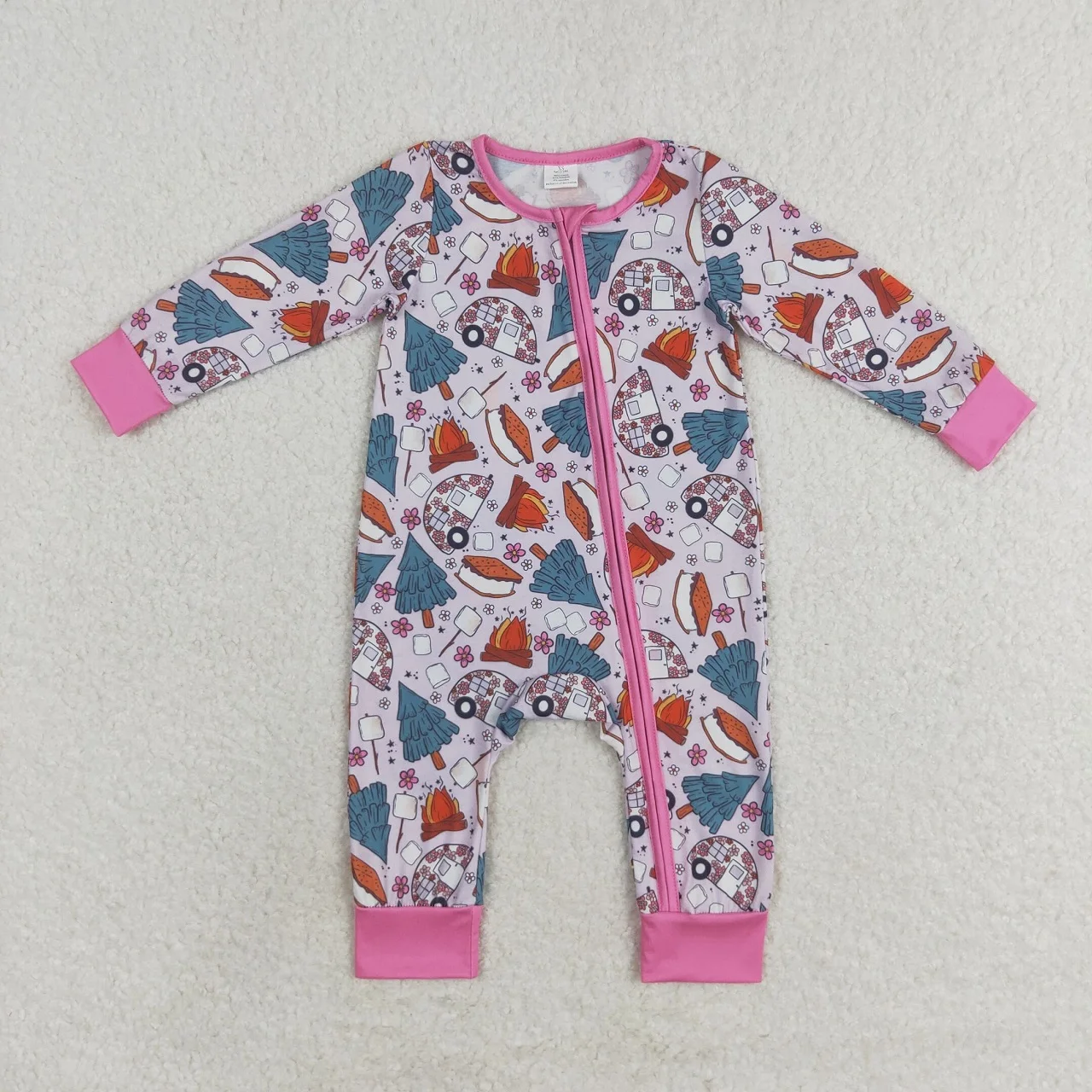 Wholesale Kids Zipper One-piece Newborn Coverall Bodysuit Infant Long Sleeves Flower Bows Jumpsuit Toddler Baby Girl Romper