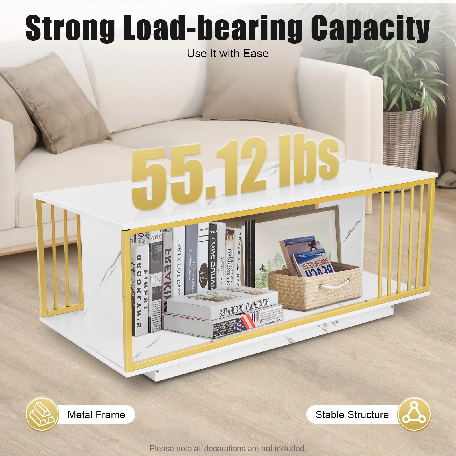 طاولة قهوة حديثة، 55.12 رطلًا، سعة تحميل شاملة 39.4 × 19.7 بوصة، مساحة تخزين واسعة لمتجر المكتب وغرفة المعيشة وغرفة الضيوف