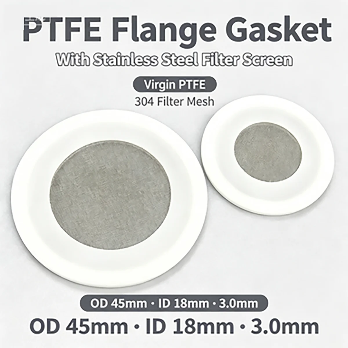 PTFE Flange Gasket With 304 Stainless Steel Filter Screen, High Temp Corrosion‑Resistant Industrial Pipeline Seal Washer