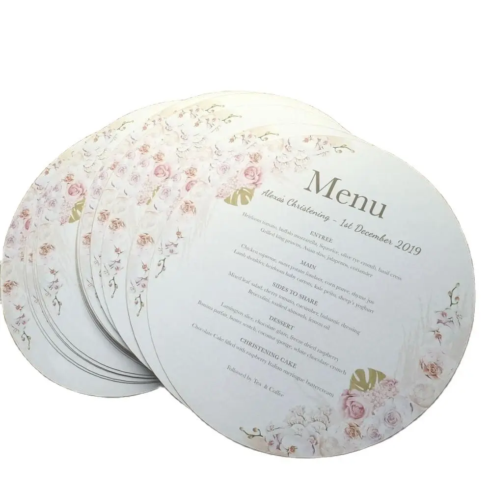 50 sztuk pięknych papierowych kartek menu w kształcie okrągłych kartek z zaproszeniami ślubnymi z własnym nadrukiem — zdjęcie 2