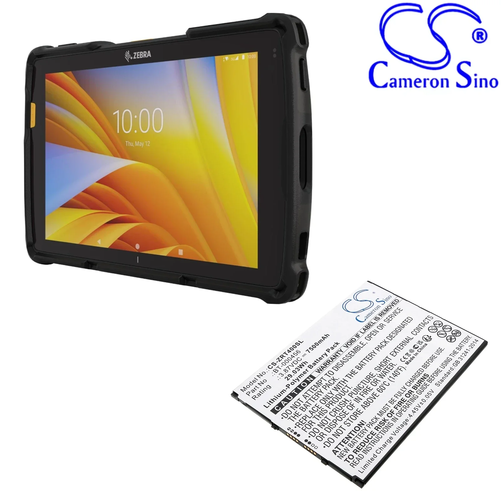 Cameron Sino 3.87V 7500mAh Replacement Tablet Battery BT-000456 BT-000456-30 for Zebra ET40 ZT45