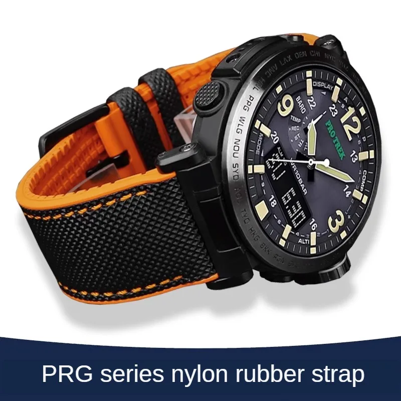 

Substitute For PRG600/650 PRW-6600/6800 Mountaineering Series Waterproof Nylon Pattern Rubber Watch Strap 24mm