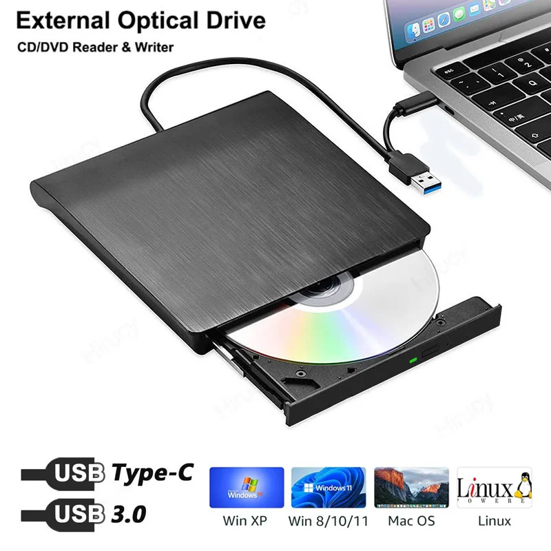 외부 CD/DVD 드라이브 USB3.0 Type-C 노트북용 휴대용 광학 드라이브 데스크탑용 CD/DVD 버너 리더 Windows Linux OS MacBook