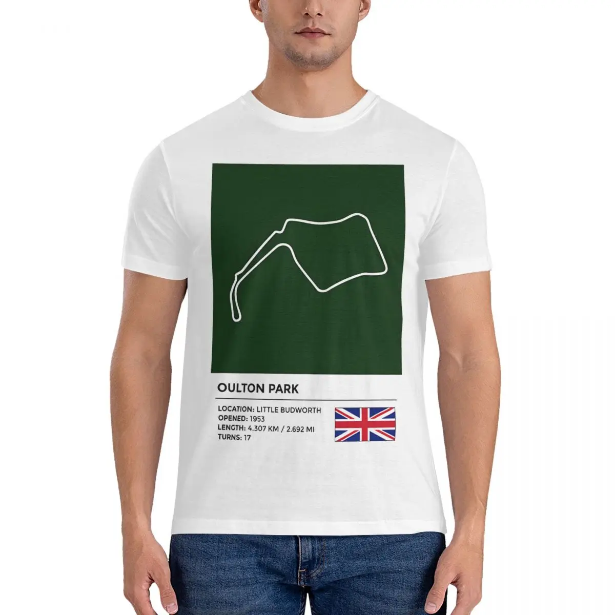 Oulton Park Men's T Shirts MOTO The GP Funny Tee Shirt Short Sleeve Round Collar T-Shirt Pure Cotton Printed Clothes