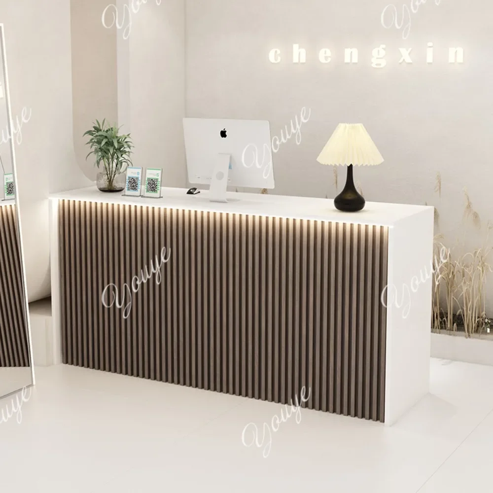 Q مكاتب الاستقبال التخزينية الجمالية الحديثة مكتب التجميل صالون الشعر مكتب الاستقبال مكافحة الأثاث التجاري الفاخر #2