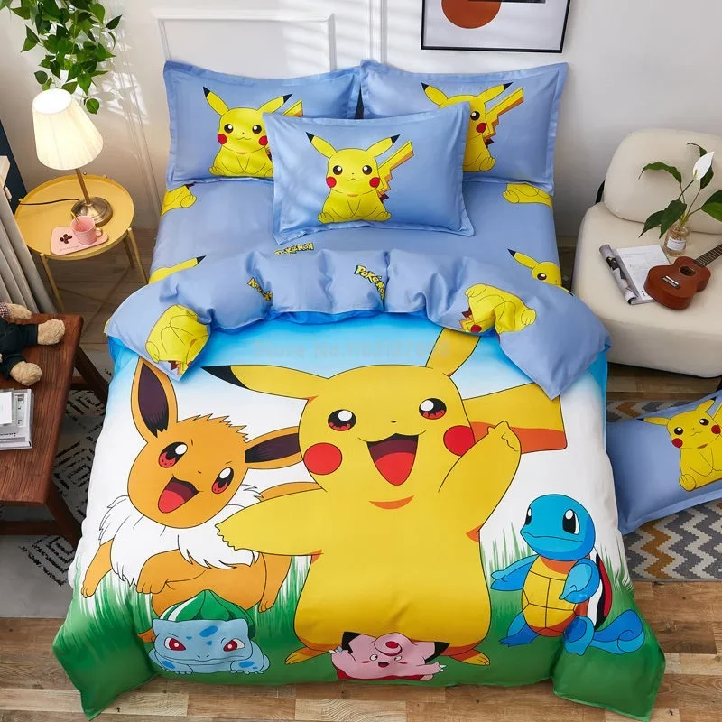 parure-de-lit-pokemon-pikachu-pour-enfants-housse-de-couette-taies-d'oreiller-athlon-drap-plat-cadeau-d'anniversaire-en-stock-4-pieces
