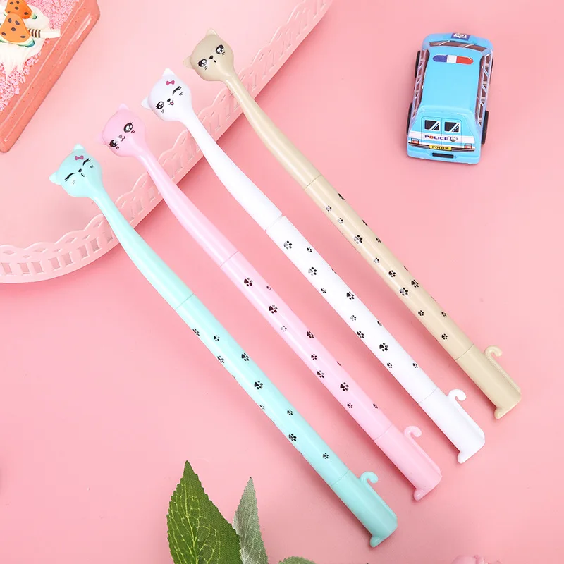 10Pcs/Lot Cute Tall Cat Rollerball Pen Cartoon Cat Gel Pens 0.5mm Black Ink Signature Pen Kids School Supplies Office Stationery