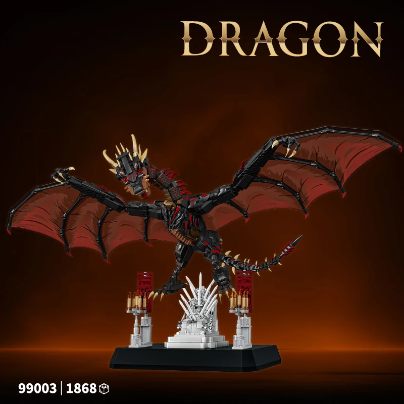 1868PCS Dragon Building Blocks Ornaments With Bracket Fantasy Fire Dragon Bricks Model Toys Kit Birthday Gifts For Teen Kids Boy