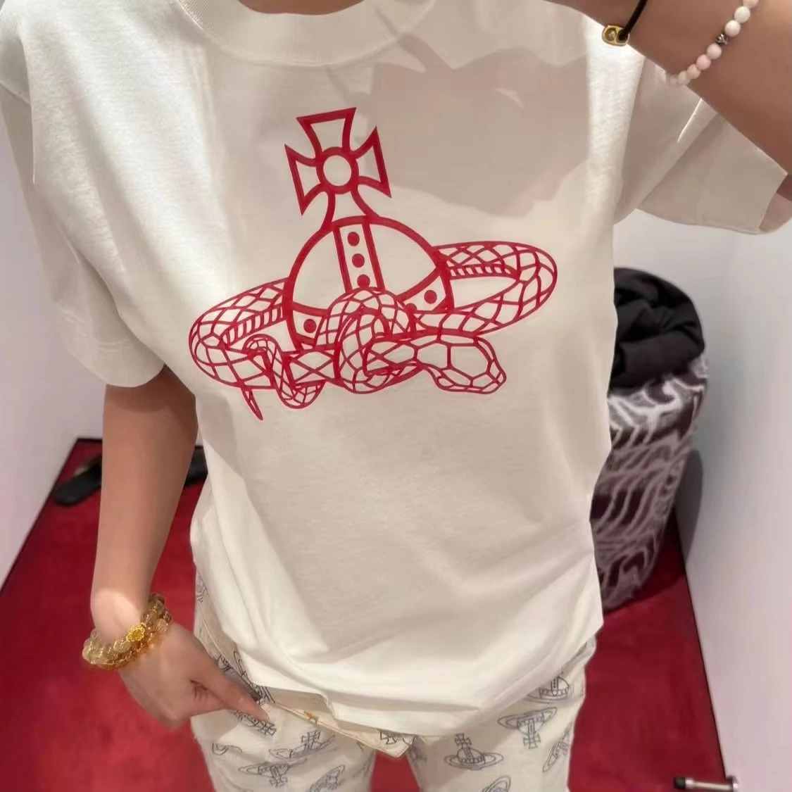 

2025 American Cotton Queen Style Printed Short-sleeved New Summer Crew-neck T-shirt Shirt for Men and Women of The Same Style