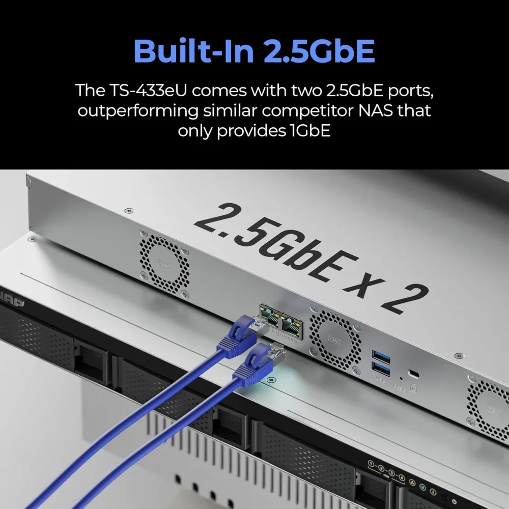 TS-433eU Compact 1U Short-Depth rackmount 2.5GbE NAS, Affordable Edge Storage with NPU Acceleration (Diskless)