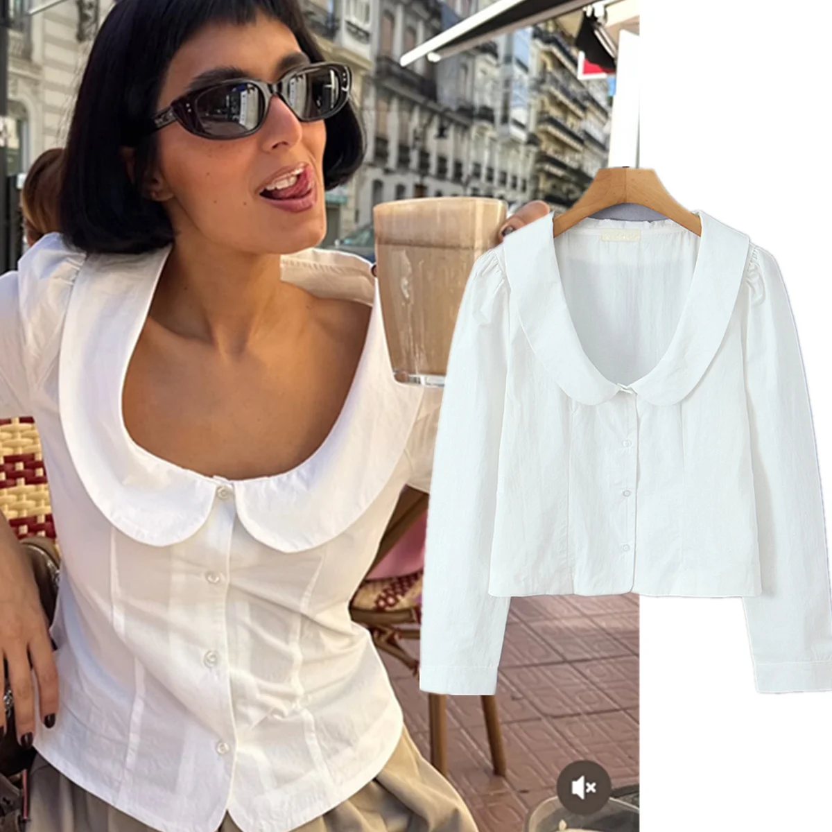 

Jenny&Dave French Romantic Elegant Doll Neck Cotton White Shirt 2026 Spring Summer Blouses Women's Clothes Shirts Tops