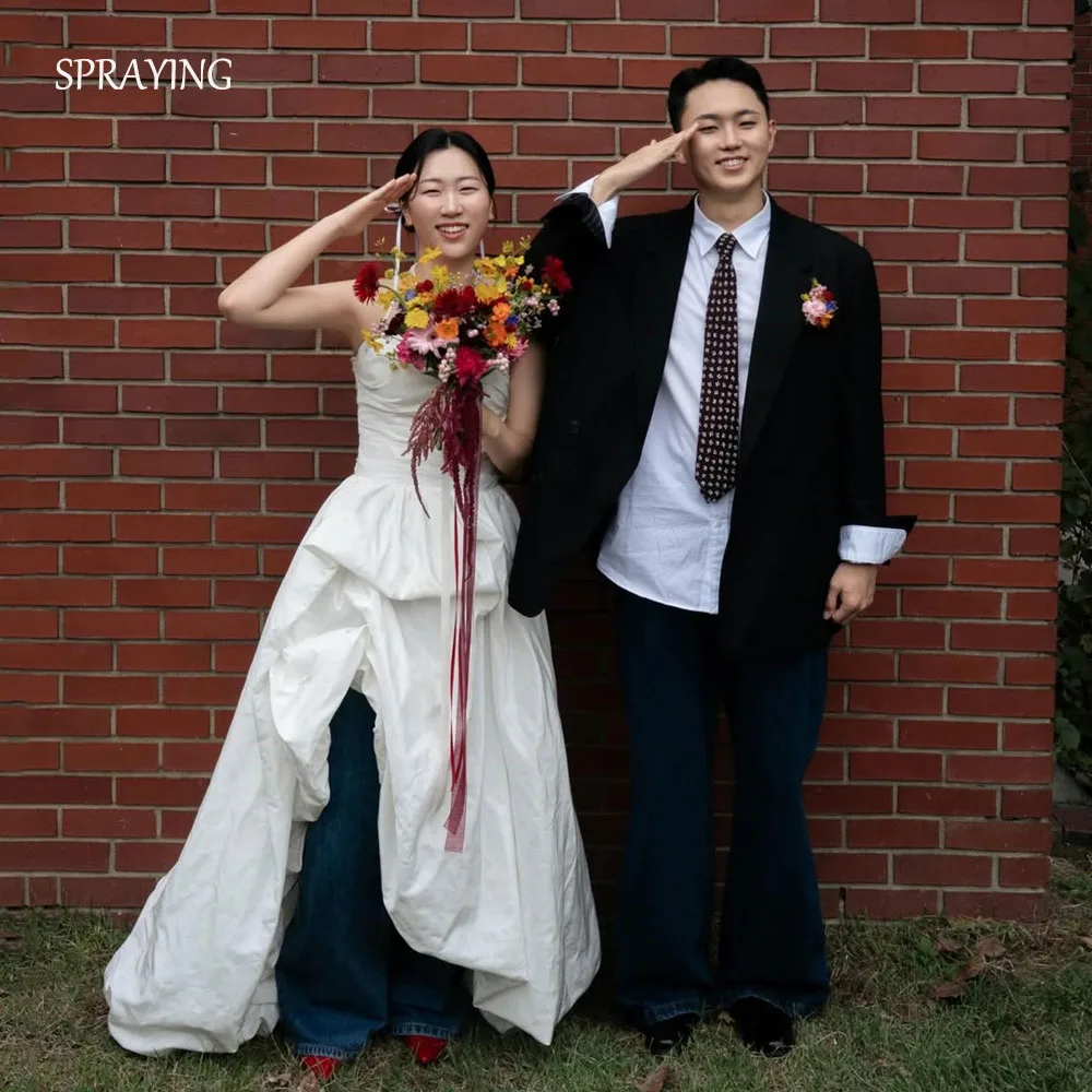SPRAYING – robe de mariée en taffetas, sans bretelles, ivoire, séance Photo coréenne, ligne A Simple, longue, Corset personnalisé