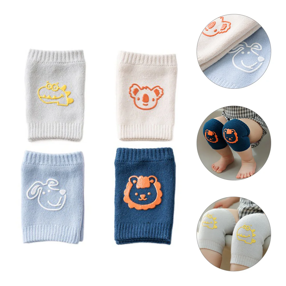 4 Pairs Knee Pads Crawling Protectors Kids Toddler Crawling Knee Pads Toddler Elbow Walking Cartoon Animal Patterns Soft