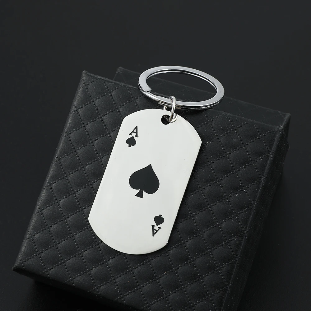 Hearts A Spades A Playing Card Keychain Hip Hop Stainless Steel Heart-Shaped Playing Card Key Chain Men'S And Women'S Ornaments