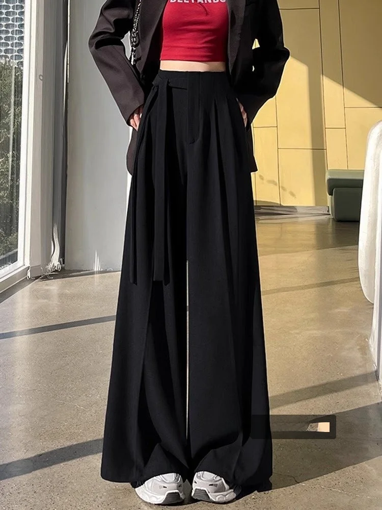 

Bla High Waist Wide Leg Pants Women's Winter Long Loose Drapey Floor-Length Suit Trousers Belted Straight Cut for orter W...