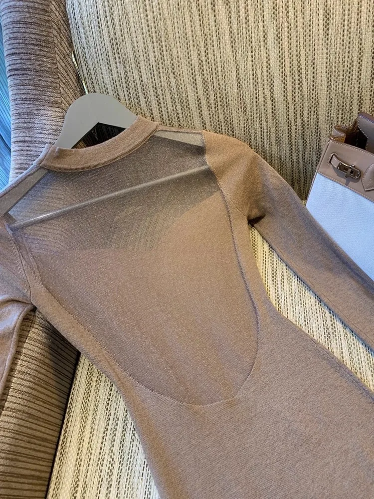 REDDACHiC الدانتيل شير الصوفية فستان منسوج كم طويل الياقة المدورة مفتوحة الظهر Bodycon حورية البحر ماكسي فستان طويل مثير الخريف ملابس امرأة