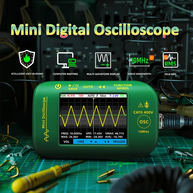 Digital Oscilloscope 10MHz 48MSa/s 2-in-1 Handheld Signal Generator LCD Screen Display Graphic Tester Electronic Repair Tools