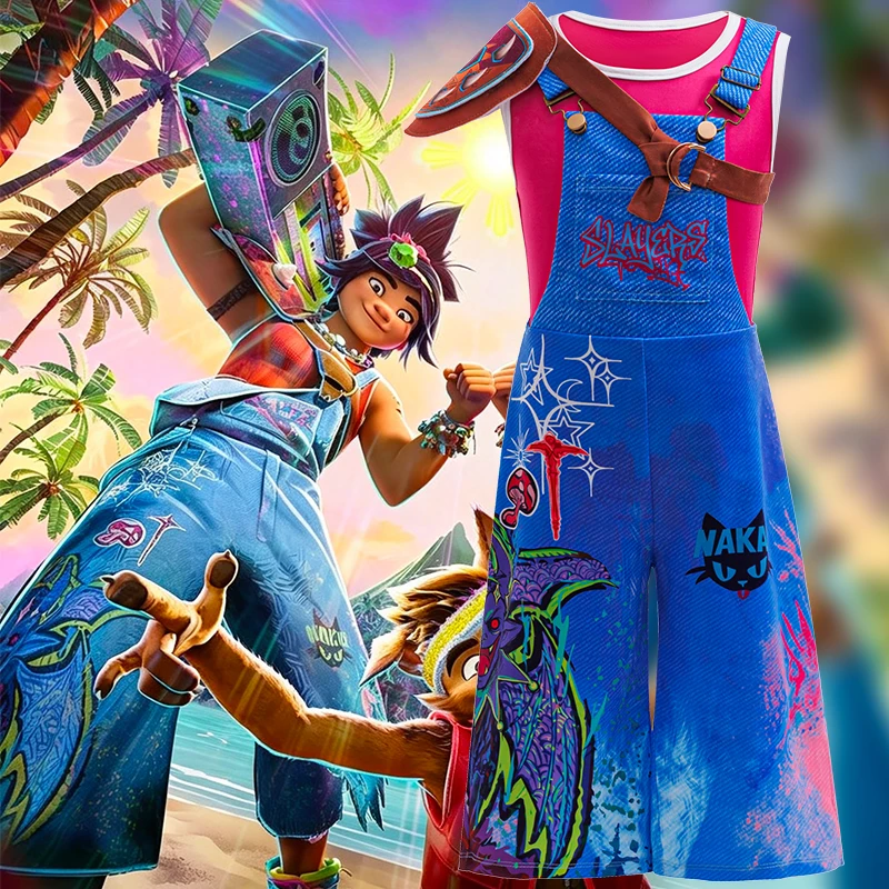 3-10-year-old girls' short sleeved graffiti overalls two-piece set cartoon anime Halloween cosplay costume