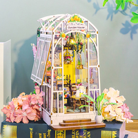 Wooden Flower Garden Doll House DIY Garden House Book Nook Shelf Insert 3D Puzzle Assembly Building Bookshelf With LED Lights