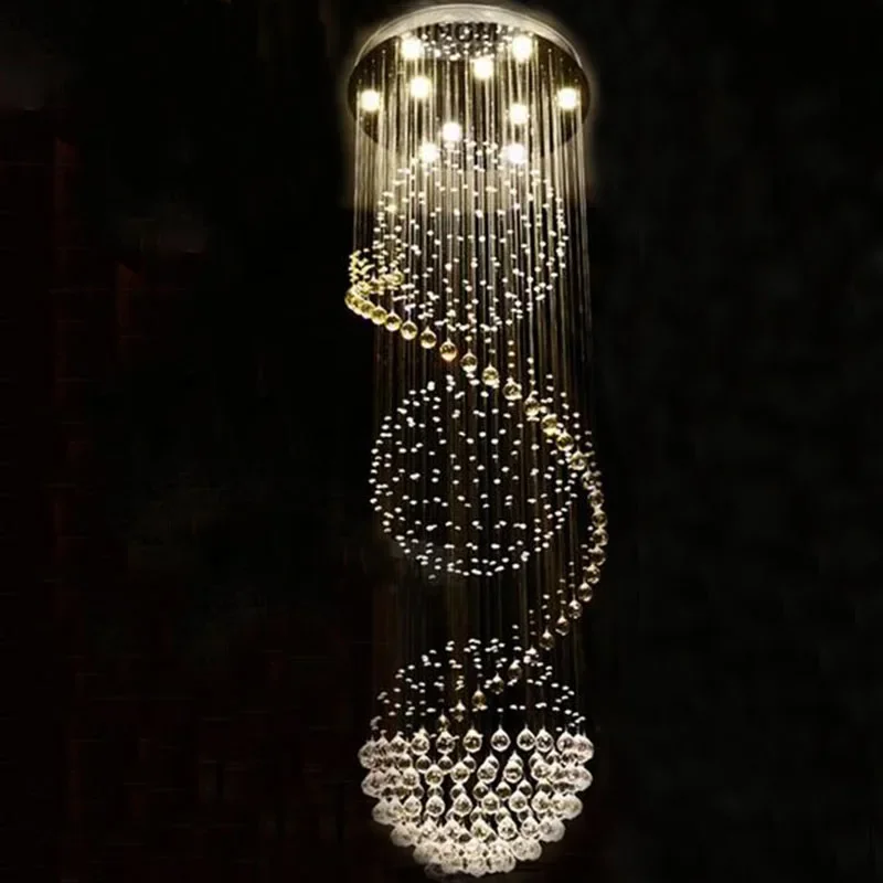 Modern Long Spiral Crystal Chandeliers Lighting Indoor Fixture for Plaza Showcase Hotel Hall Staircase Stair Bedroom LED Lamp