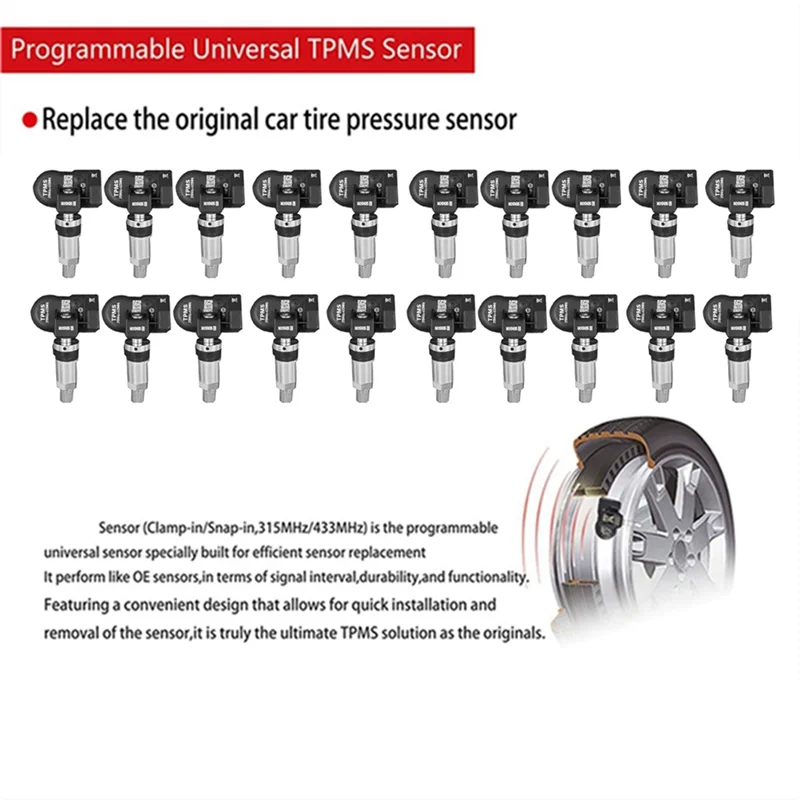 

AS-20Pcs Programmable MX Sensor For Autel Tool TS408 TS508 ITS600 315MHZ+433Mhz 2 In 1 TPMS Tire Pressure Sensor Monitor