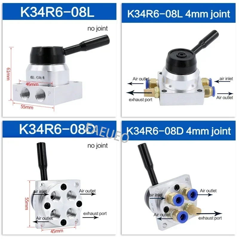 Pneumatic manual  manual rotary valve K34R6-8D/K34R6-8L manual valve cylinder control valve 3-position 4-way