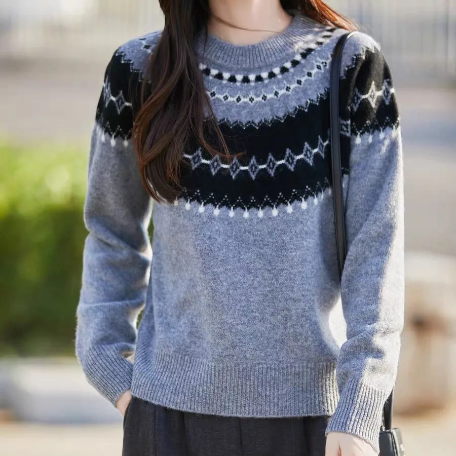 سترة محبوكة غير رسمية بأكمام طويلة بلوفرات نسائية جديدة سترة متماسكة برقبة دائرية بلوفر نسائي علوي Sueters De Mujer Q1638 #6