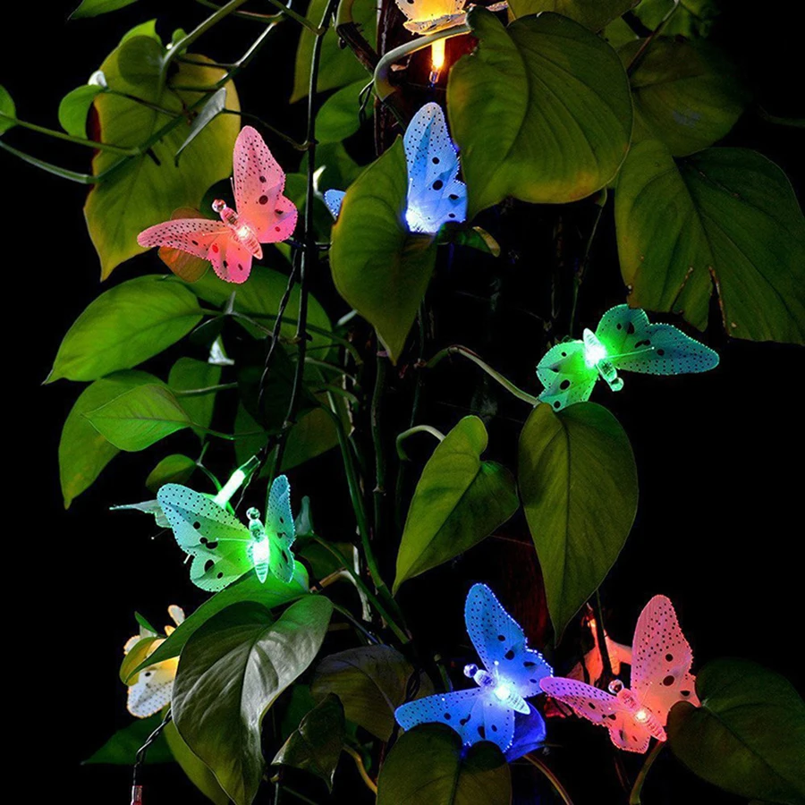 Solar fiber butterfly light string LED outdoor waterproof rainbow light garden courtyard decoration light