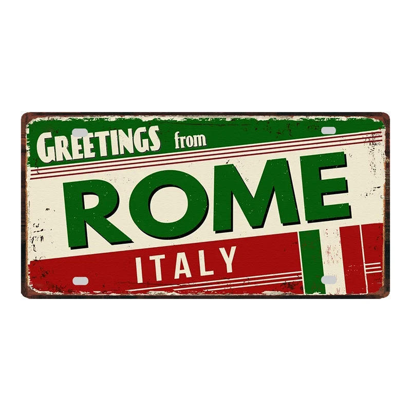 Greetings From Rome Padua Cagliari Trieste  Metal Tin Sign Customizable Plate Vintage Plaque Shop Home Decor 6x12 Inch KL-0178B