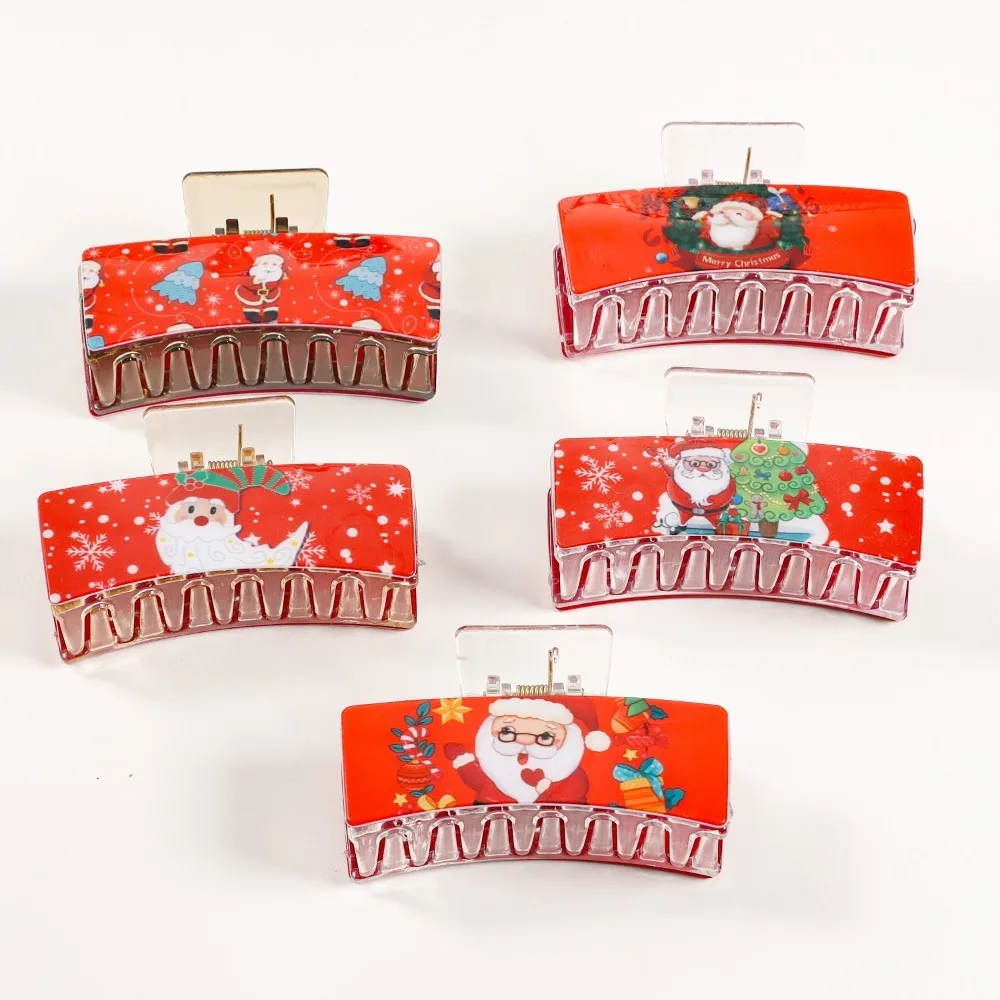 

1 шт., милые праздничные рождественские заколки для волос с принтами снежинок Клауса, акриловые идеальные аксессуары для волос, рождественские вечеринки, праздничный уклад